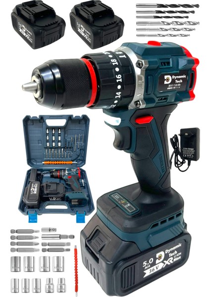 Profesyonel Kömürsüz Darbeli Şarjlı Matkap Lion Çelik Mandren Metal Şanzıman Çift Akülü Vidalama