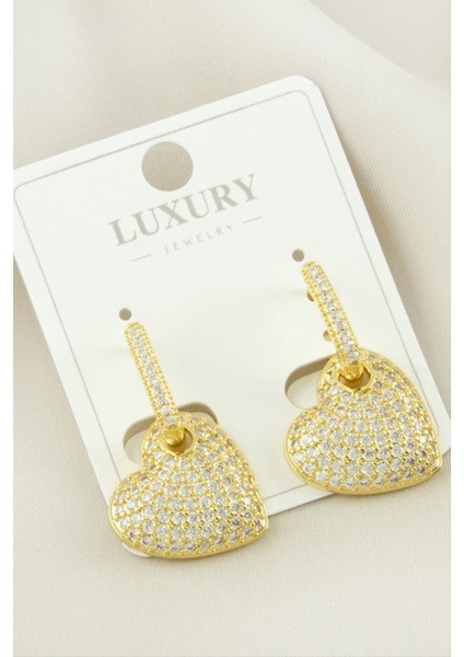 Kalp Zirkon Taşlı Lüks Küpe