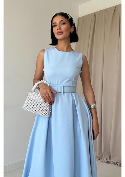 Bebe Mavi Halter Yaka Kloş Elbise