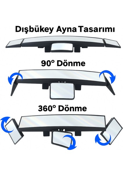 Kavisli Ultra Geniş Araç Içi Dikiz Aynası | Ekstra Yan ve Kör Nokta Aynalı, Tüm Araçlara Uyumlu modelleri