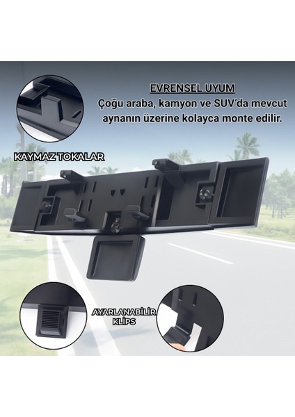 Kavisli Ultra Geniş Araç Içi Dikiz Aynası | Ekstra Yan ve Kör Nokta Aynalı, Tüm Araçlara Uyumlu fırsatları