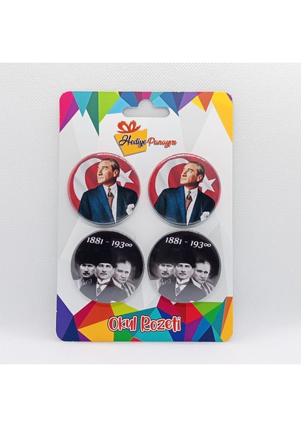 Atatürk Rozetleri 4’lü Set (Yüksek Kalite, 44 mm Çapında, Yerli Üretim) Set 4