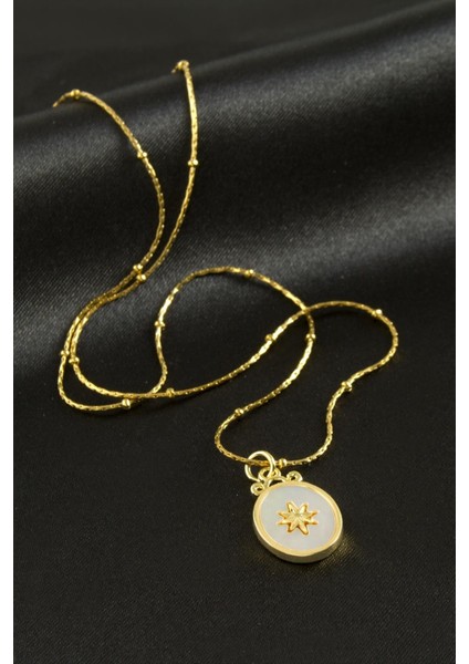 Oval Yıldız Sedef Lüks Çelik Kolye