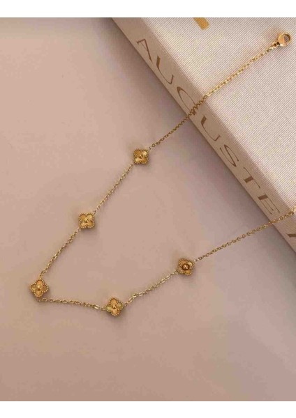 Altın Renk Çiçek Motifli Zincir Tasarım Minimal Çelik Kadın Kolye fiyatları