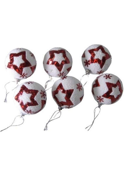 6 Adet Pvc Desenli Yılbaşı Top 6 cm