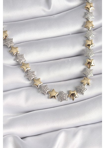 Pirinç Mix Renk Zirkon Taşlı Yıldız Model Vıp Exclusive Seri Kadın Kolye - Lisinya