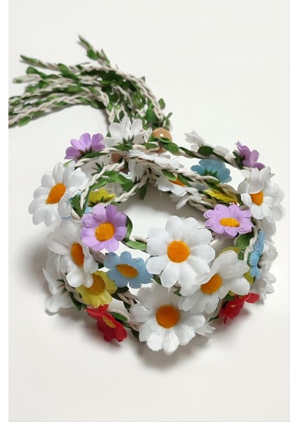 Papatya Örgülü Yapraklı Taç