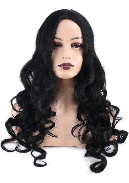 Dalgalı Perçemsiz Uzun Fiber Sentetik Peruk / Koyu Kestane