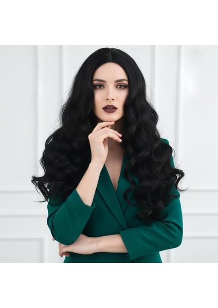 Dalgalı Perçemsiz Uzun Fiber Sentetik Peruk / Koyu Kestane fiyatları