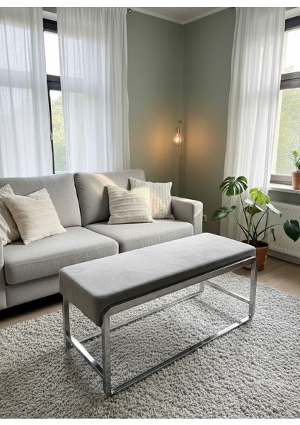 Krom Metal Ayaklı Kapucıno Puf / Bench