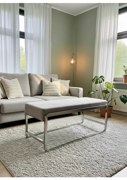 Krom Metal Ayaklı Kapucıno Puf / Bench modelleri