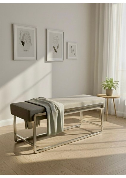 Krom Metal Ayaklı Kapucıno Puf / Bench fırsatları