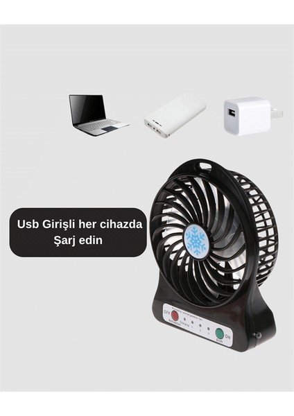 USB Girişli Taşınabilir Masaüstü Mini Fan – 3 Kademeli Hız Şarjlı Işıkl? - M305K580-R62