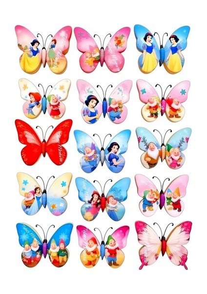 Pamuk Prenses Doğum Günü Pasta Süsü - Yenilebilir Kağıt Kelebek Pasta Süsü - Model 2