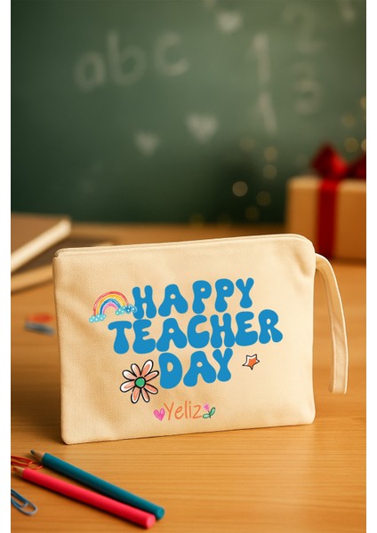 Öğretmenler Günü Hediyesi Clutch Çanta Happy Teachers Day Isme Özel Baskı Çanta