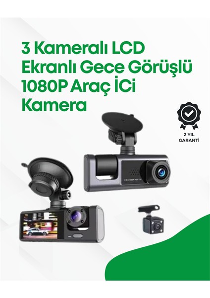 2.0” LCD Ekranlı Döngüsel Kayıt Özellikli Üç Kameralı Oto Kamera - M836K971-R79836