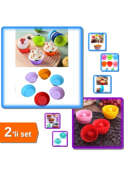 6 Adet Tırtıklı + 6 Adet Düz Silikon Muffin Kalıbı Seti - Evde Lezzetli Kekler | P6N2VA