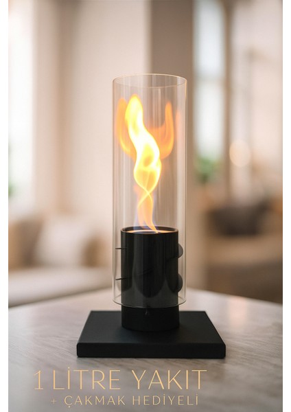 Masaüstü Biyoetanol Şömine Cam Tüplü Dekoratif Alevli Şömine – 1 Litre Yakıt + Çakmak Hediyeli fiyatları