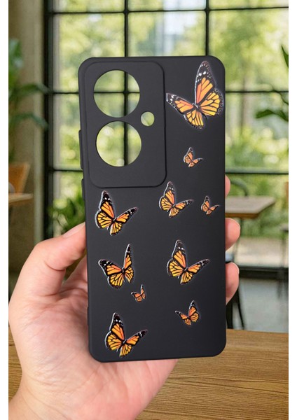 Oppo Reno 11F Uyumlu Turuncu Kelebek Desenli Silikon Darbe Emici Klasik Korumalı Rubber Kılıf fiyatları