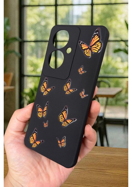 Oppo Reno 11F Uyumlu Turuncu Kelebek Desenli Silikon Darbe Emici Klasik Korumalı Rubber Kılıf fırsatları