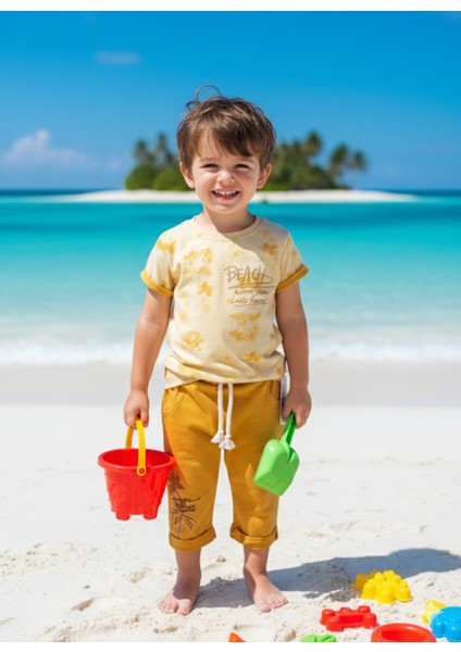 Çocuk Unisex Kız Erkek Şortlu (Kapri) Takım Kreş %100 Pamuk Rahat Tarz Tasarım Premium