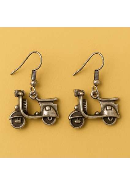 Scooter Motor Şekilli Kadın Küpe Çift Adet Gümüş Kaplama El Yapımı Küpe modelleri