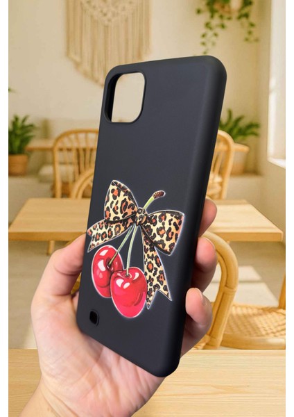 Realme C11 Uyumlu Kiraz Leopar Fiyonk Desenli Silikon Darbe Emici Klasik Korumalı Rubber Kılıf modelleri
