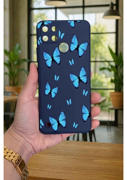Realme C21Y ve C25Y - Mavi Kelebek Desenli Silikon Darbe Emici Klasik Korumalı Rubber Kılıf fiyatları