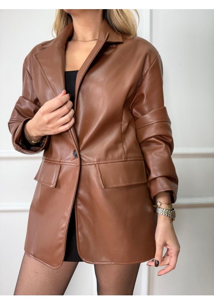 Kahve Deri Blazer Ceket
