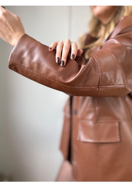 Kahve Deri Blazer Ceket