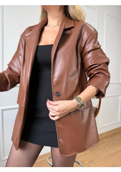 Kahve Deri Blazer Ceket