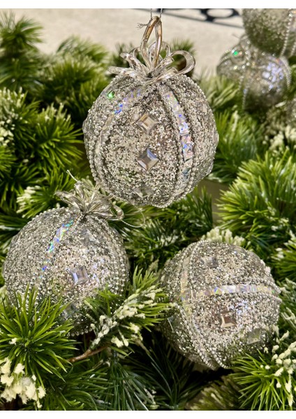 3 Adet Lüks Yılbaşı Ağacı Ithal Süs 12 cm