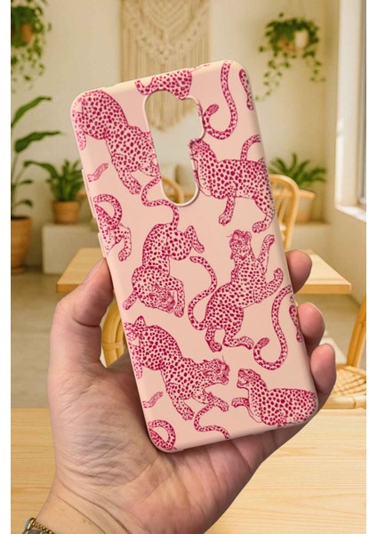 Xiaomi Redmi Note 8 Pro-Pembe Leopar Desenli Silikon Darbe Emici Klasik Korumalı Rubber Kılıf