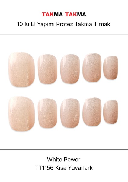 10'lu Beyaz Kısa Yuvarlak TT1156 Tekrar Kullanılabilir El Yapımı Protez Takma Tırnak - Beyaz-S