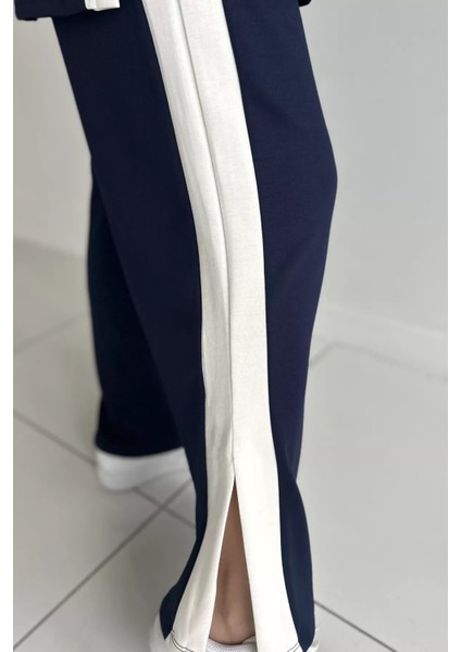 Şerit Desenli Tunik Bel Lastikli Pantolon Tesettür Ikili Takım P-00018892 fırsatları