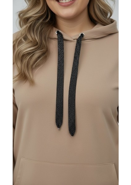 Kadın Büyük Beden Uzun Kollu Kapüşonlu Kanguru Cepli Sweatshirt 2016 modelleri