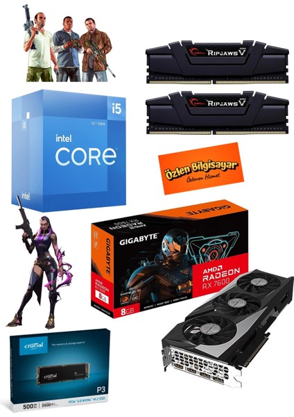 en Sistem X2 - I5 12400F Rx 7600 8gb 16GB Ram 500GB M2 SSD Masaüstü Bilgisayar modelleri