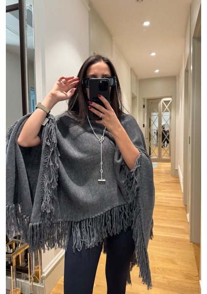 Püsküllü Triko Panço- Antrasit modelleri