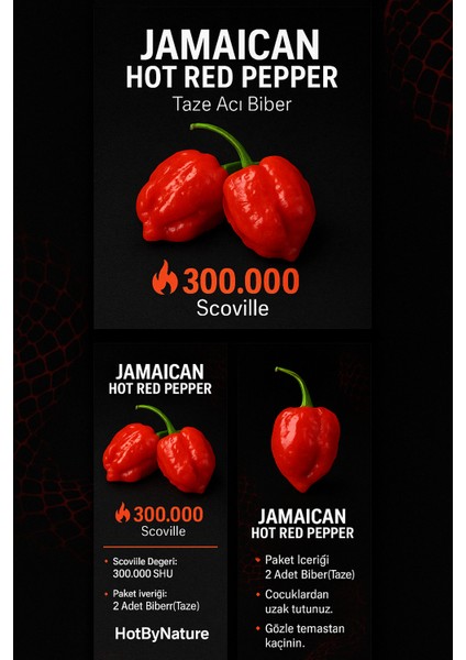 Jamaıcan Hot Red Pepper / 300.000 Scoville - Gerçek Taze Acı Biber