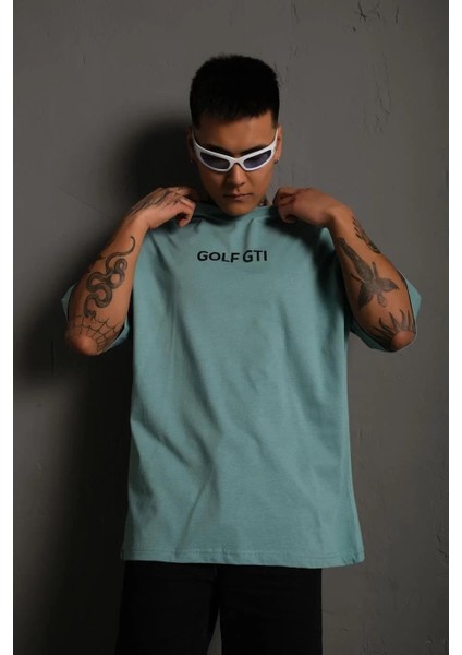 Erkek Oversize Baskılı Tişört – Golf Gtı Retro Araba Desenli, Ön & Arka Dijital Baskı, Sokak Modası Stil - Mint Yeşili fiyatları