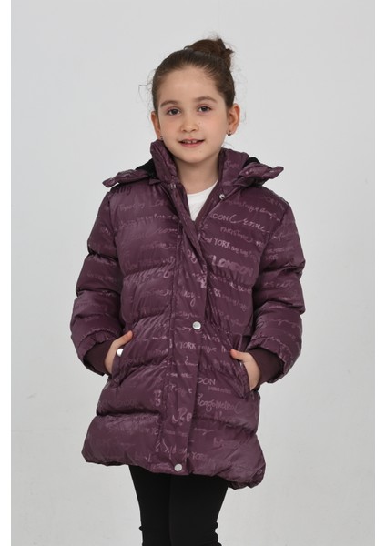 Kız Çocuk Mor Kışlık Kapüşonlu ve Fermuarlı Şişme Mont modelleri