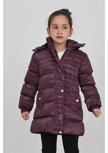 Kız Çocuk Mor Kışlık Kapüşonlu ve Fermuarlı Şişme Mont fırsatları