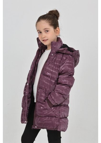 Kız Çocuk Mor Kışlık Kapüşonlu ve Fermuarlı Şişme Mont indirimleri