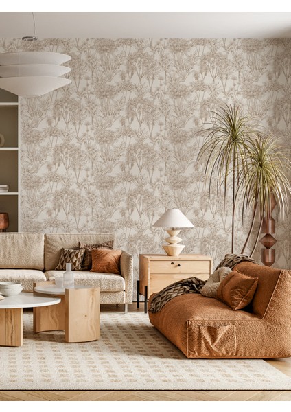 Sonbahar Temalı Bej Çiçek Eskiz Desenli Duvar Kağıdı -Isı ve Ses Yalıtımı Yırtılmaz modelleri