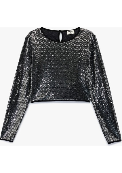 Uzun Kollu Bisiklet Yaka Parlak Bluz