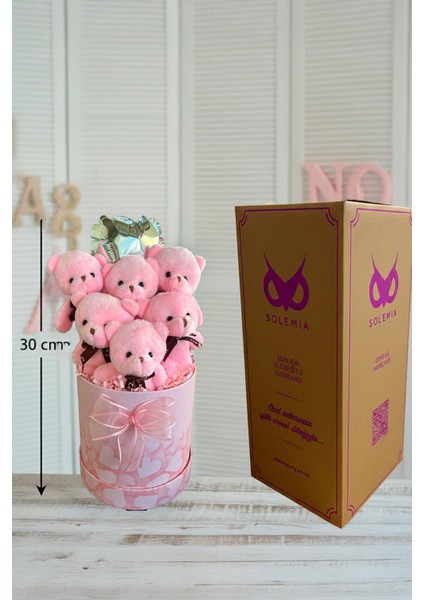 Premium Silindir Kalpli Pembe Kutusunda, Kalpli Balonlu LED Işıklı 6’lı Pembe Ayıcık Buketi indirimleri