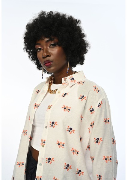 Kadın Krem Renk Oversıze Gömlek fiyatları