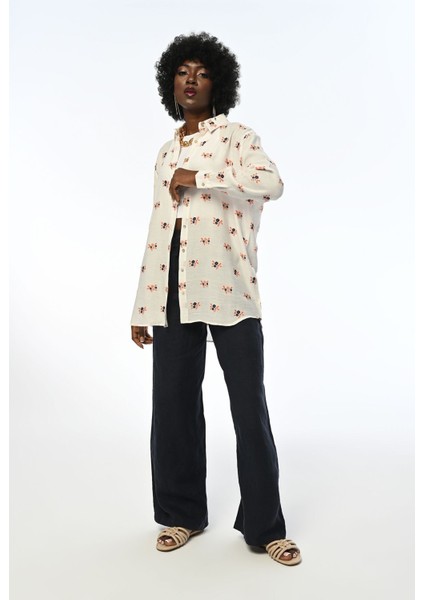 Kadın Krem Renk Oversıze Gömlek fırsatları