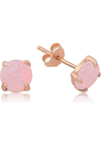 Gümüş Pembe Opal Taş Küpe