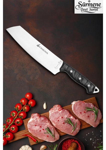 Sürmene Serisi Santoku Mutfak Şef Bıçak Et Ekmek Sebze Salata Şef Bıçağı Siyah Verzalit Sap HDS-144